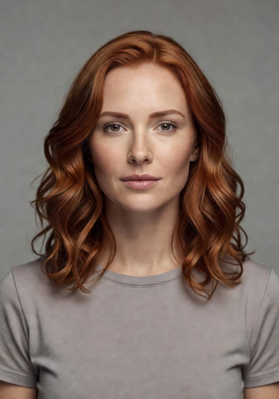 AI-generated agency actor headshot with neutral tee and beauty-dish lighting — SelfAI AI Photo Studio