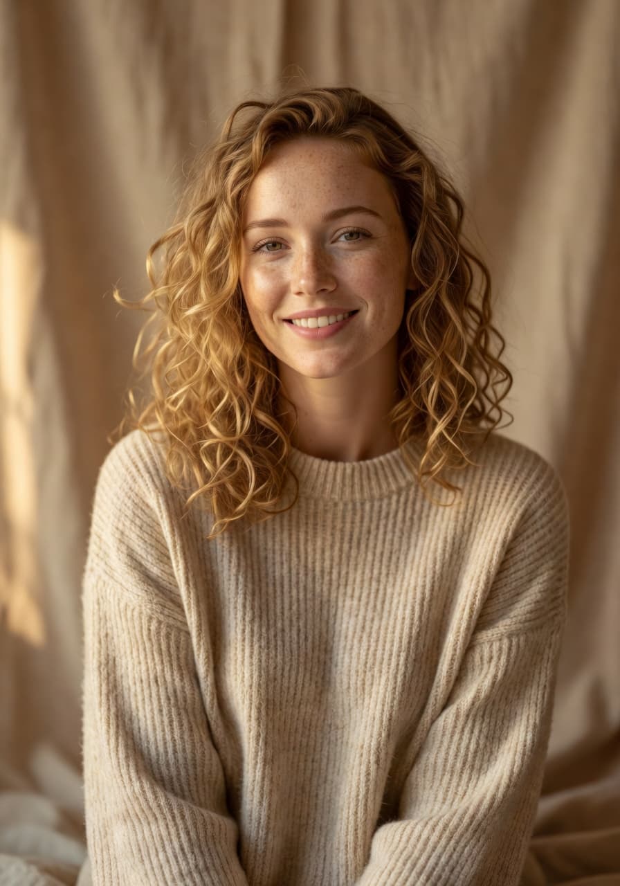 AI-generated natural light portrait with golden-hour window light — SelfAI AI Photo Studio