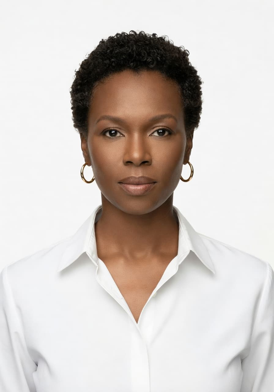 AI-generated classic studio headshot with white seamless backdrop and beauty-dish lighting — SelfAI AI Photo Studio